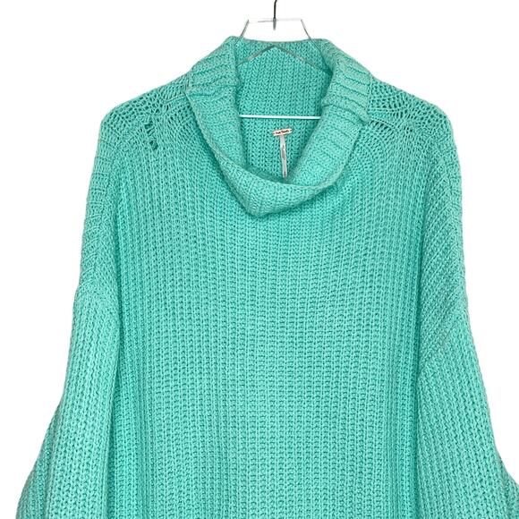Free People S NEW Swim Too Deep Turtleneck Sweater Aqua Slouchy *flaw - Picture 6 of 13